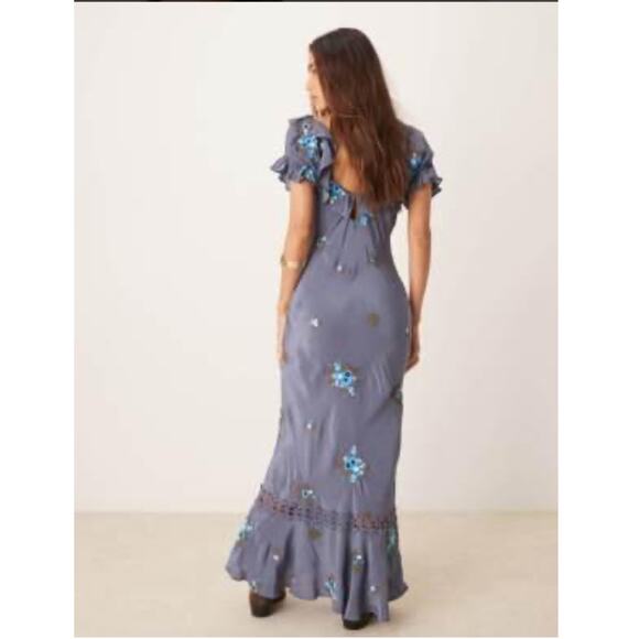 Free People Bali Santa Cruz Maxi Dress M Blue Floral Western Chic cottagecore - Picture 2 of 12